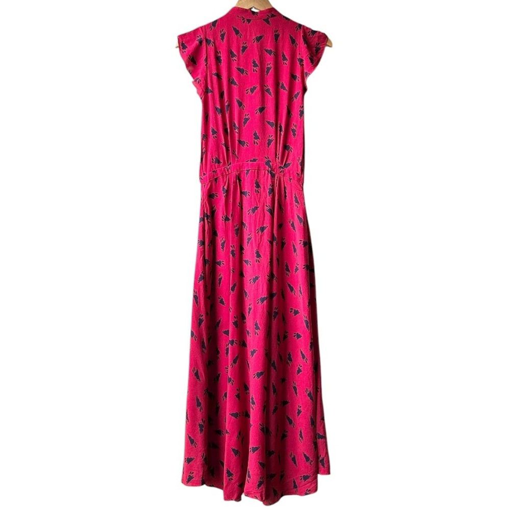 Band Of Outsiders Red Black Silk Bunny Rabbit Print Shirtdress Sz S - Picture 10 of 16